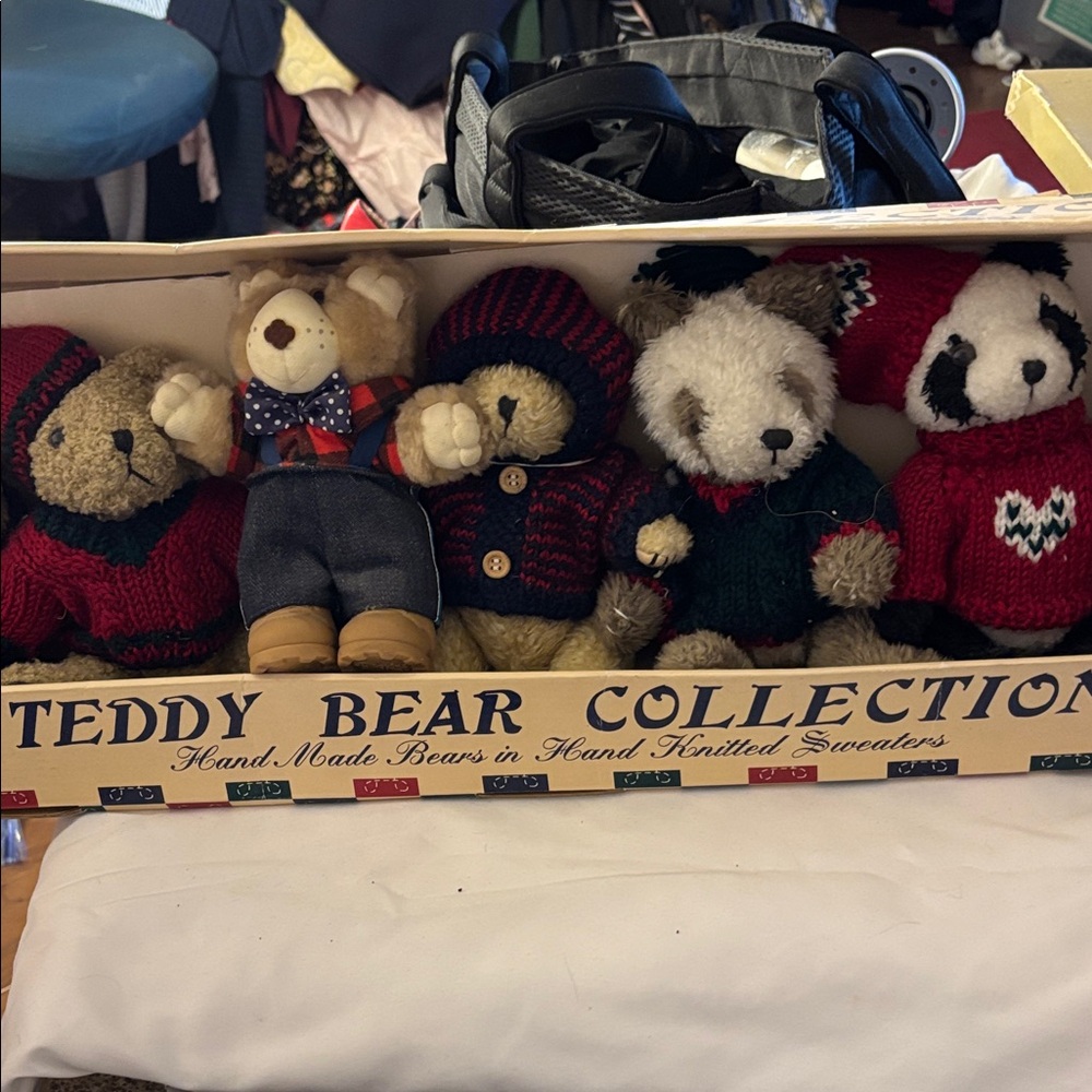 Teddy Bear Set with Red and Blue Sweaters Brand New